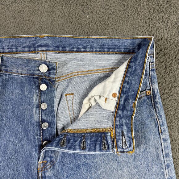 Levis 501 Jeans Mens 36x36 Blue Straight Fit Button Fly Light Wash Denim Pants - Picture 3 of 16